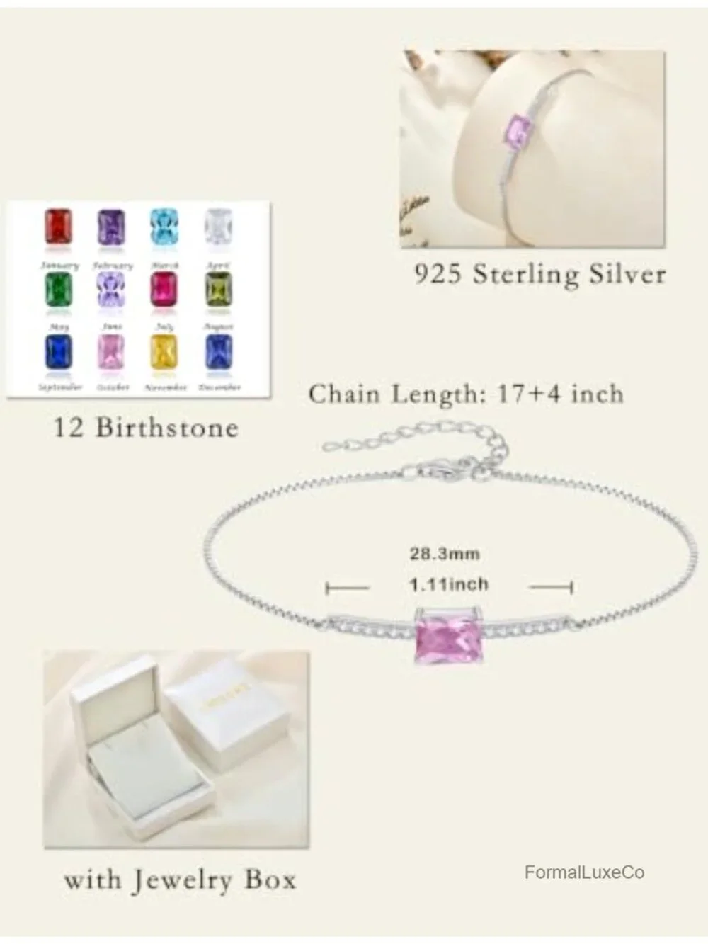 Sterling Silver Halo Rectangular Cut CZ Bracelet Art Deco Gift